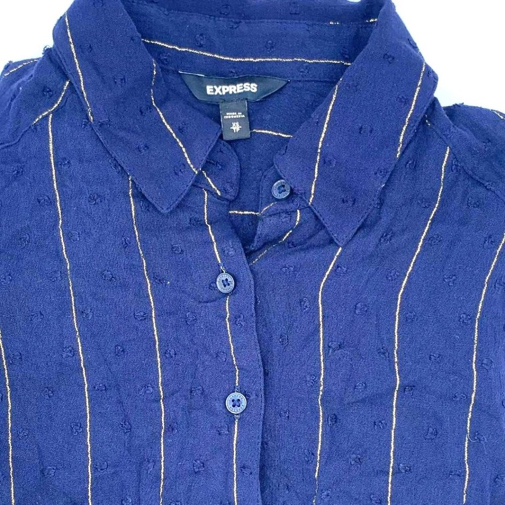 EXPRESS WOMENS BLOUSE NAVY BLUE/GOLD SIZE XS